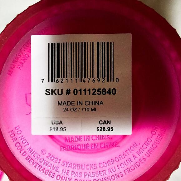 Starbucks New 2021 Neon Pink soft touch diamond studded Venti tumbler 24 oz - Picture 12 of 14